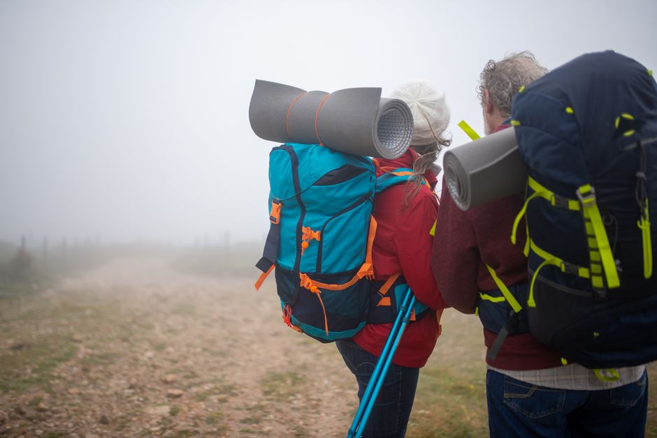 Senior couple hiking together on a scenic trail