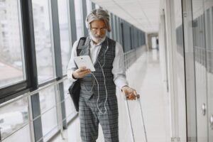 senior traveler checking airline senior discount fares 2026